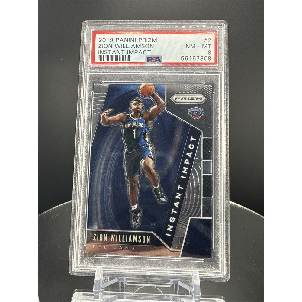 2019 Panini Prizm Basketball Instant Impact #2 Zion Williamson RC Pelicans PSA 8